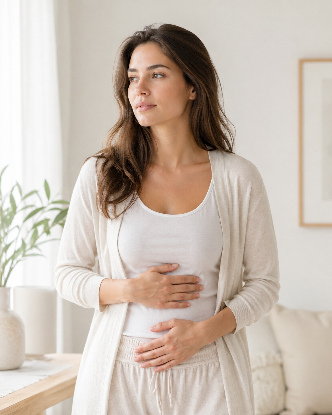 Person experiencing digestive bloating